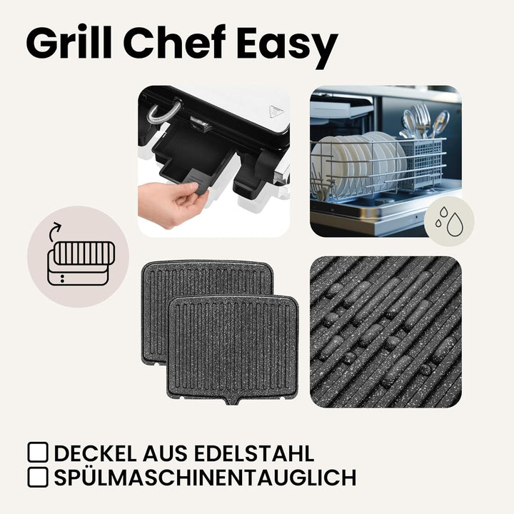 ZEEGMA GRILL CHEF EASY 2-in-1 Elektrogrill und Panini-Toaster, Leistung 2000 W, Antihaft-Keramikplat