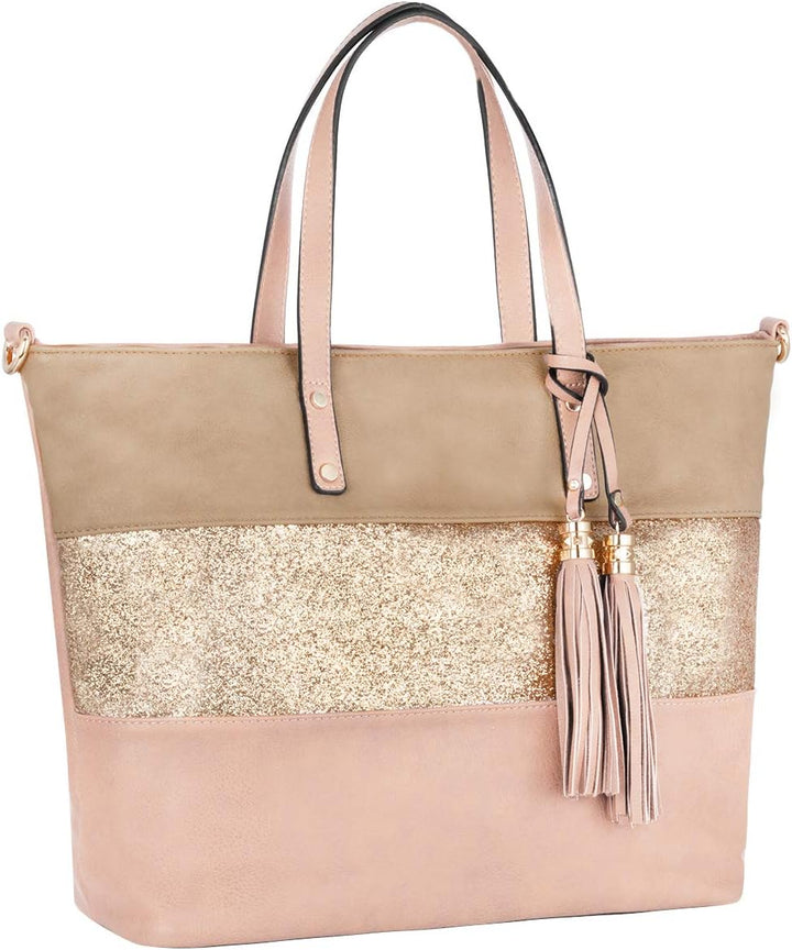 CRAZYCHIC - Damen Streifen Pailletten Handtasche - Tote Shopper Weiches PU Leder - Schultertasche Um