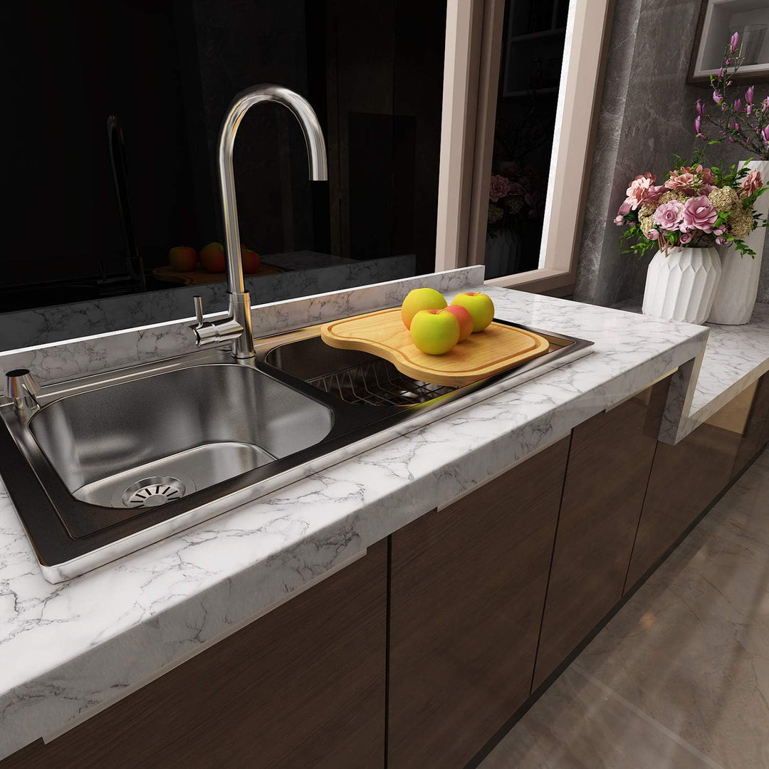 Livelynine 5M X 60 CM Breit Marmor Folie Grau Klebefolie Tisch Möbel Mamorfolie Selbstklebende Folie