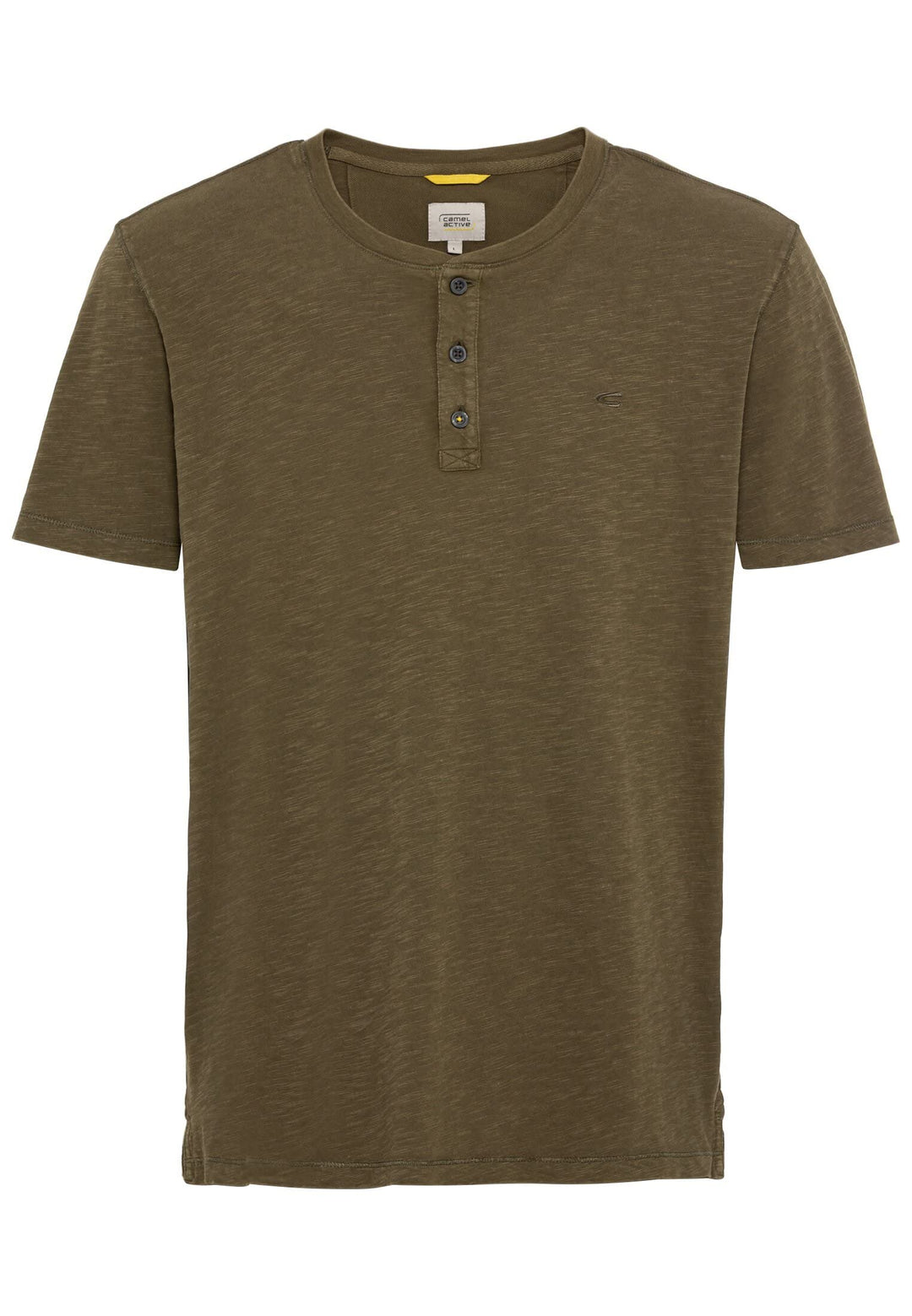 camel active Herren Kurzarm Henley T-Shirt mit Knopfleiste, Dunkel Oliv
