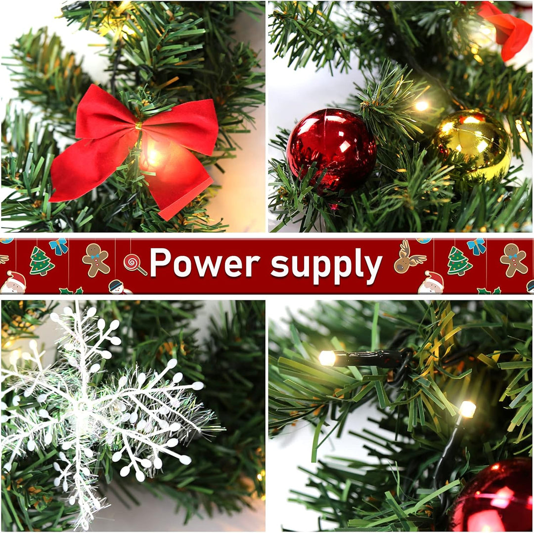 Yakimz Weihnachtsgirlande Künstliche, 5m mit 100 LEDs Warmweiss Lichterketten, inkl.Deko, Weihnachts