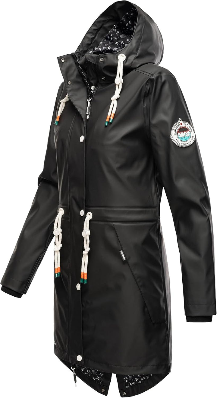 Navahoo Damen Übergangsjacke Regenmantel wasserdicht lang mit Kapuze Tropical Stormoo XS-3XL XS Schw