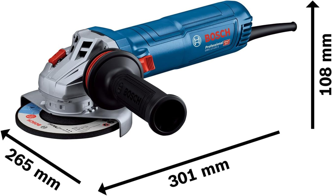 Bosch Professional kabelgebundener Winkelschleifer GWS 12-125 S (Scheiben-Ø: 125 mm, 1200 W, inkl. V