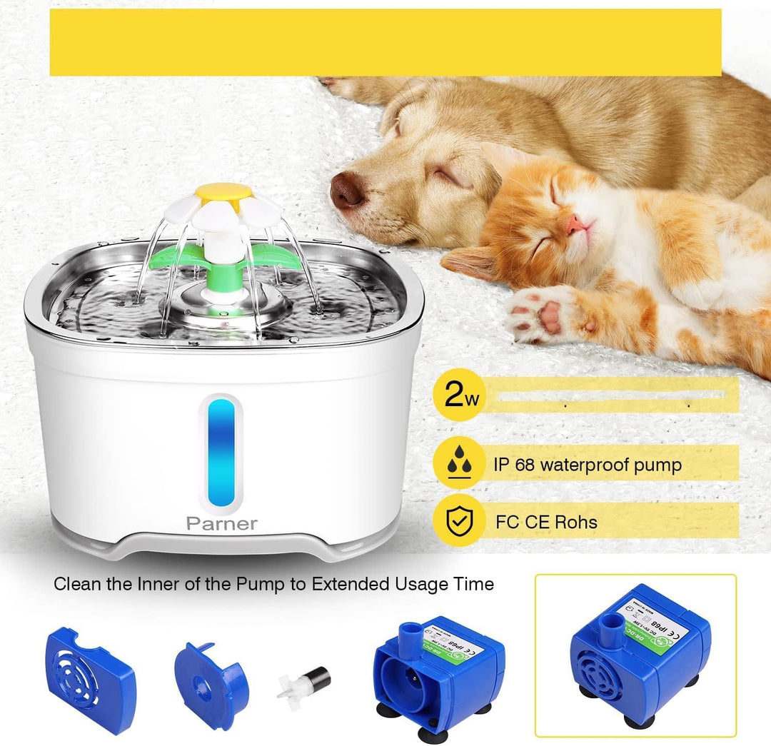 Katzenbrunnen, Katzenbrunnen für Katzen 2.5L mit Wasserstand Fenster, Wasserbrunnen für Katzen mit 4