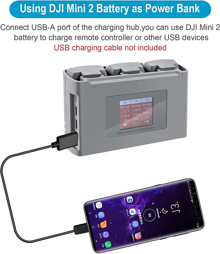LYONGTECH LCD Akku Ladegerät Zweiwege Ladestation für DJI Mini 2,Mini SE/2 SE Drohne, Akkuladestatio