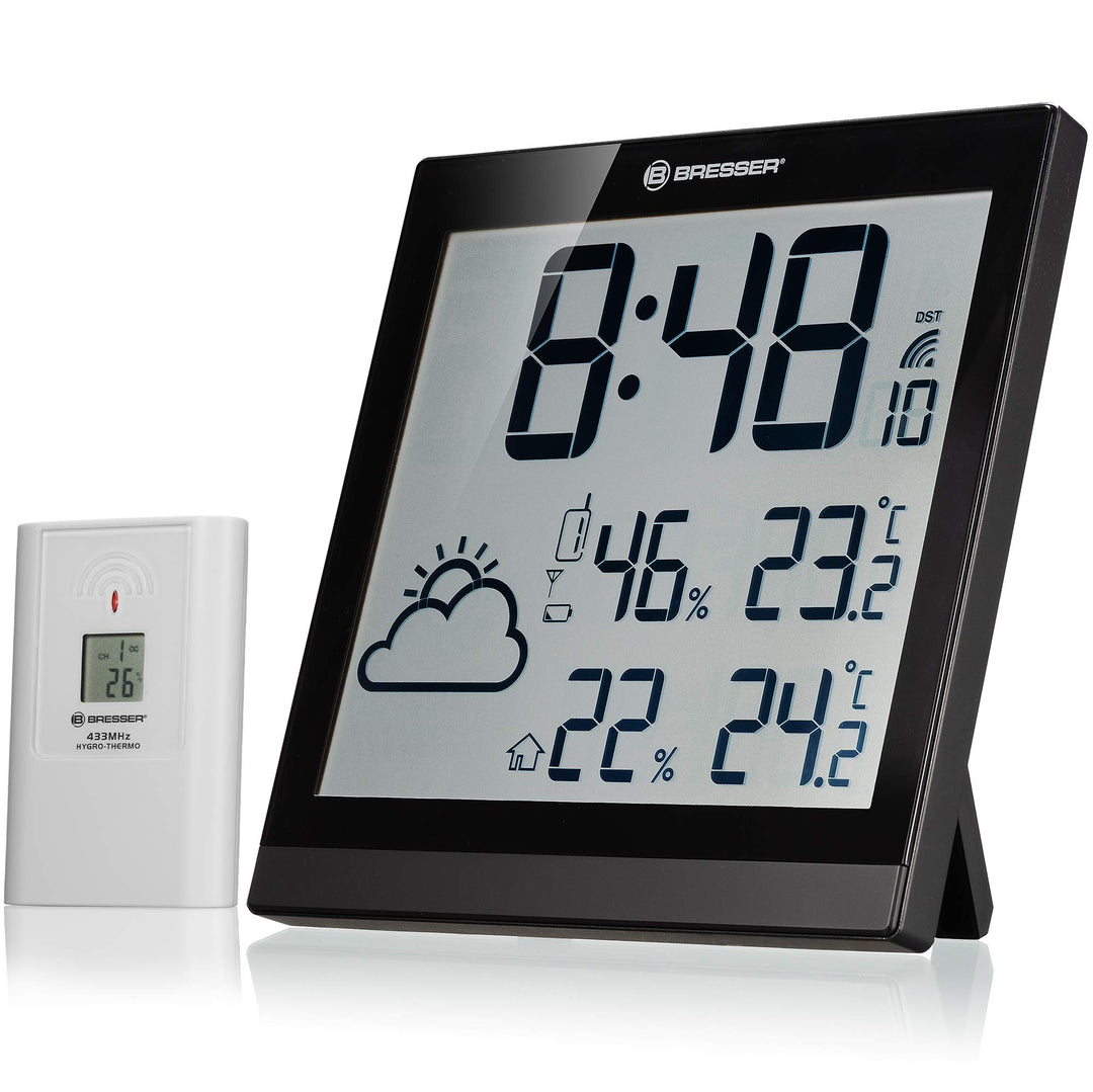 Bresser Wanduhr Wetterstation Funk mit Aussensensor TemeoTrend JC mit DCF Funkuhr mit grosser Anzeig