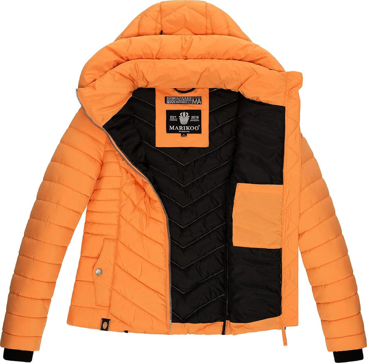 MARIKOO Damen Übergangsjacke leichte Steppjacke kurz mit Abnehmbarer Kapuze Kagomee XS-XXL, Apricot