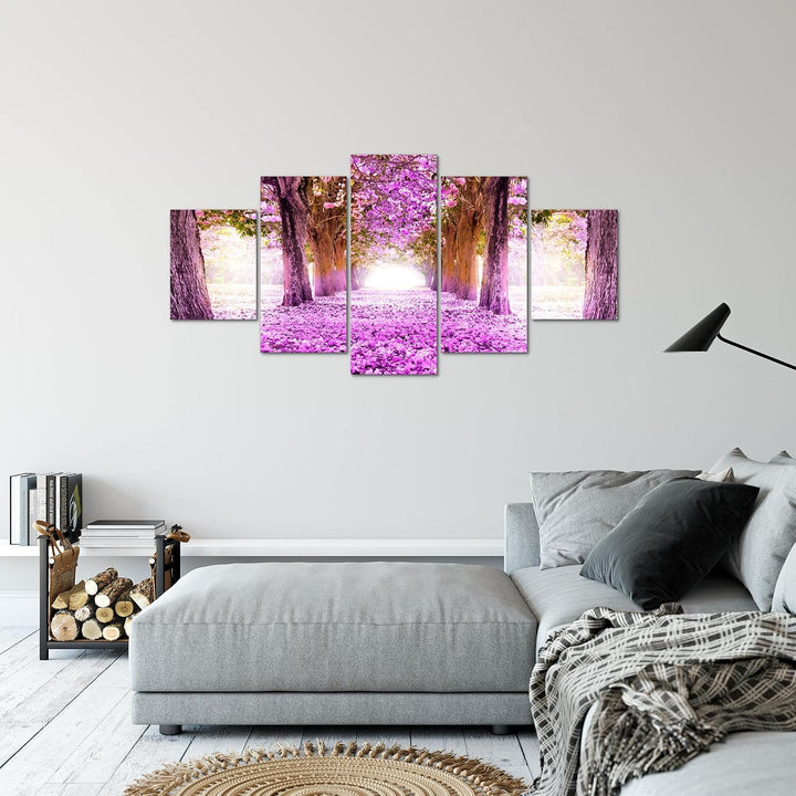 Runa Art Bild Schlafzimmer Wohnzimmer Wald Landschaft 5 Teilig Natur Violett Wandbilder auf Vlies Le