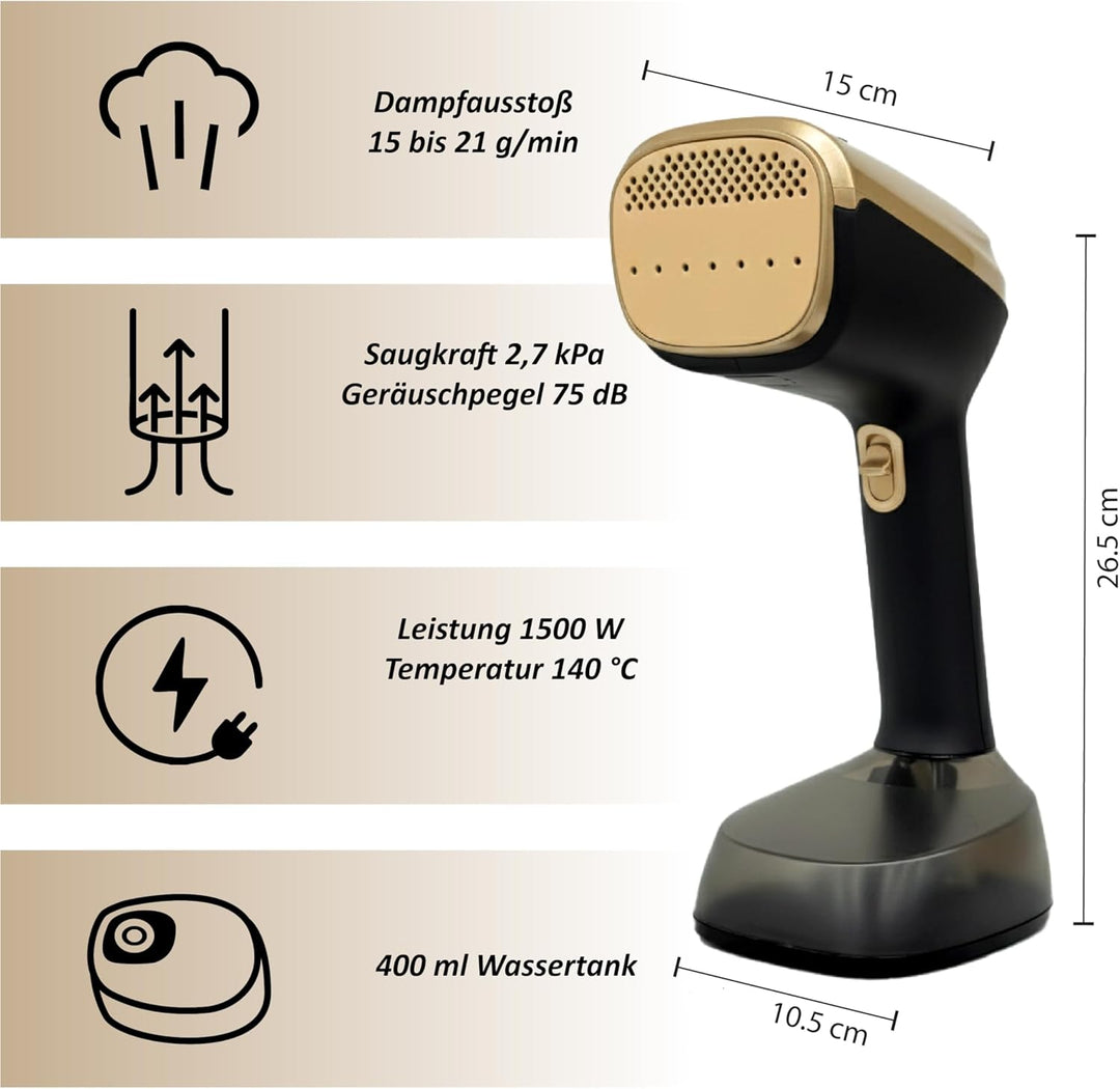 FAUG Dampfbügler 1500W. 50% mehr Effizienz dank neuer Saugfunktion. Dampfausstoss von 15 bis 21 g/mi
