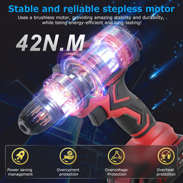 VANBAR Akkuschrauber, Drehmoment auf 25+3 Stufen Bohrmaschine Schrauber Set, 21V, 45Nm max, Schlagbo