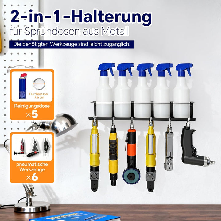 Sprühflaschen-Halterung 2er-Set, Aufbewahrungsregal mit 5 Fächern + 6 Schlitzen, Für Garage, Werksta