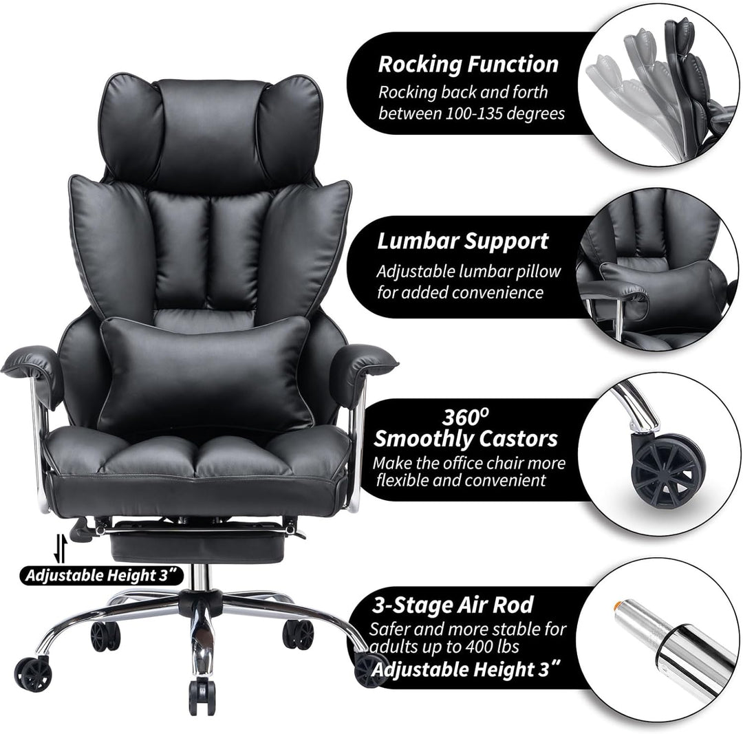 Efomao bürostuhl, PU Leder bürostuhl ergonomisch, Chefsessel mit Lendenwirbelstütze und hoher Rücken