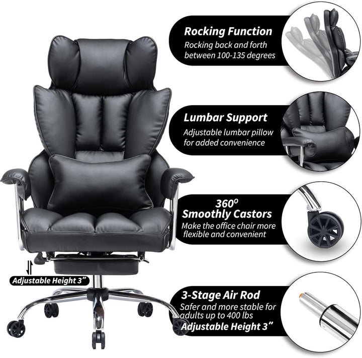 Efomao bürostuhl, PU Leder bürostuhl ergonomisch, Chefsessel mit Lendenwirbelstütze und hoher Rücken