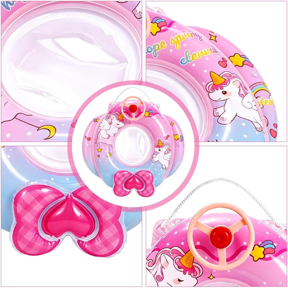 Baby Schwimmring Einhorn, Baby Schwimmhilfen, mit Lenkrad und Sitz, Einhorn Aufblasbarer Schwimmring