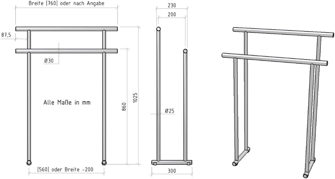Hiska massiver standfester Handtuchständer aus Edelstahl, freistehender Handtuchhalter, HxBxT: 86x76