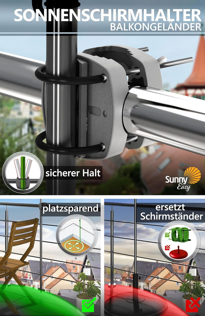 4smile Sonnenschirm Balkon SunnyJoy, 3-in-1 SET, Anthrazit - UPF 50+ Sonnenschirm Ø 180 cm + Sonnens