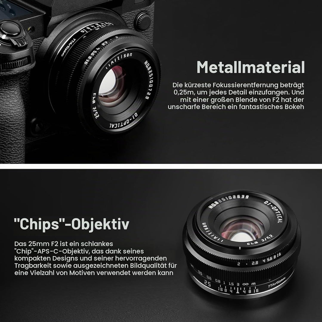 TTARTISAN 25mm F2 Kameraobjektiv Camera Lens für Fuji X-Mount APS-C Manuelles Tragbares Pancake-Obje
