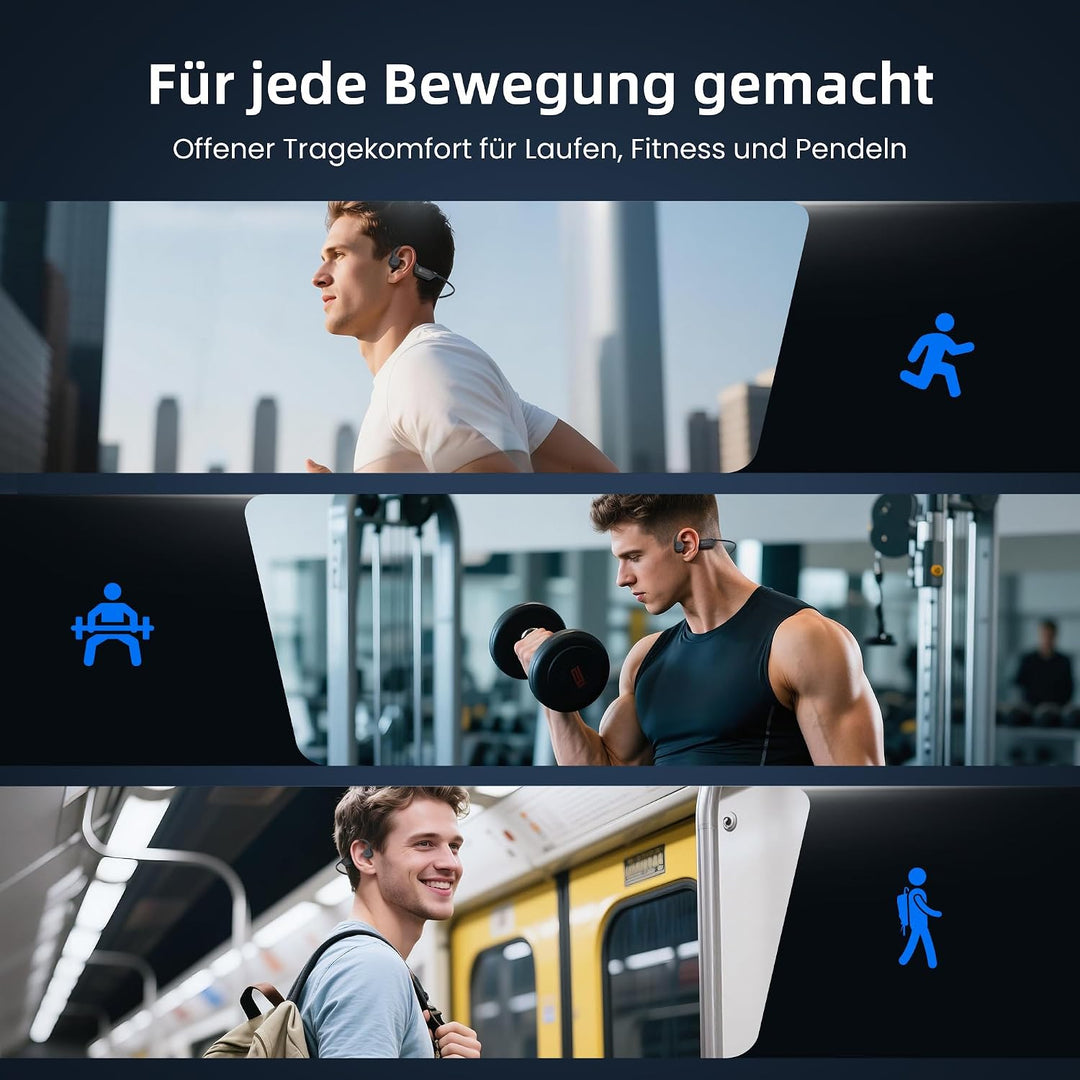 HIFI WALKER T10Lite Knochenleitung Bluetooth 6.0 Kopfhörer – Kabellose Sport Open-Ear Kopfhörer mit