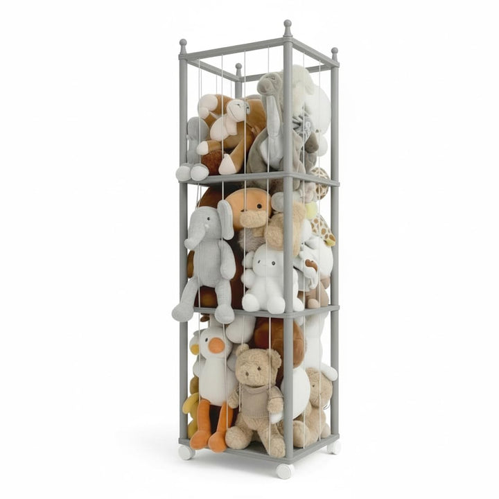 Holz-Stofftier-Aufbewahrungsständer mit Rädern, Hoher Spielzeugorganizer für Kinderzimmer, mit wasse