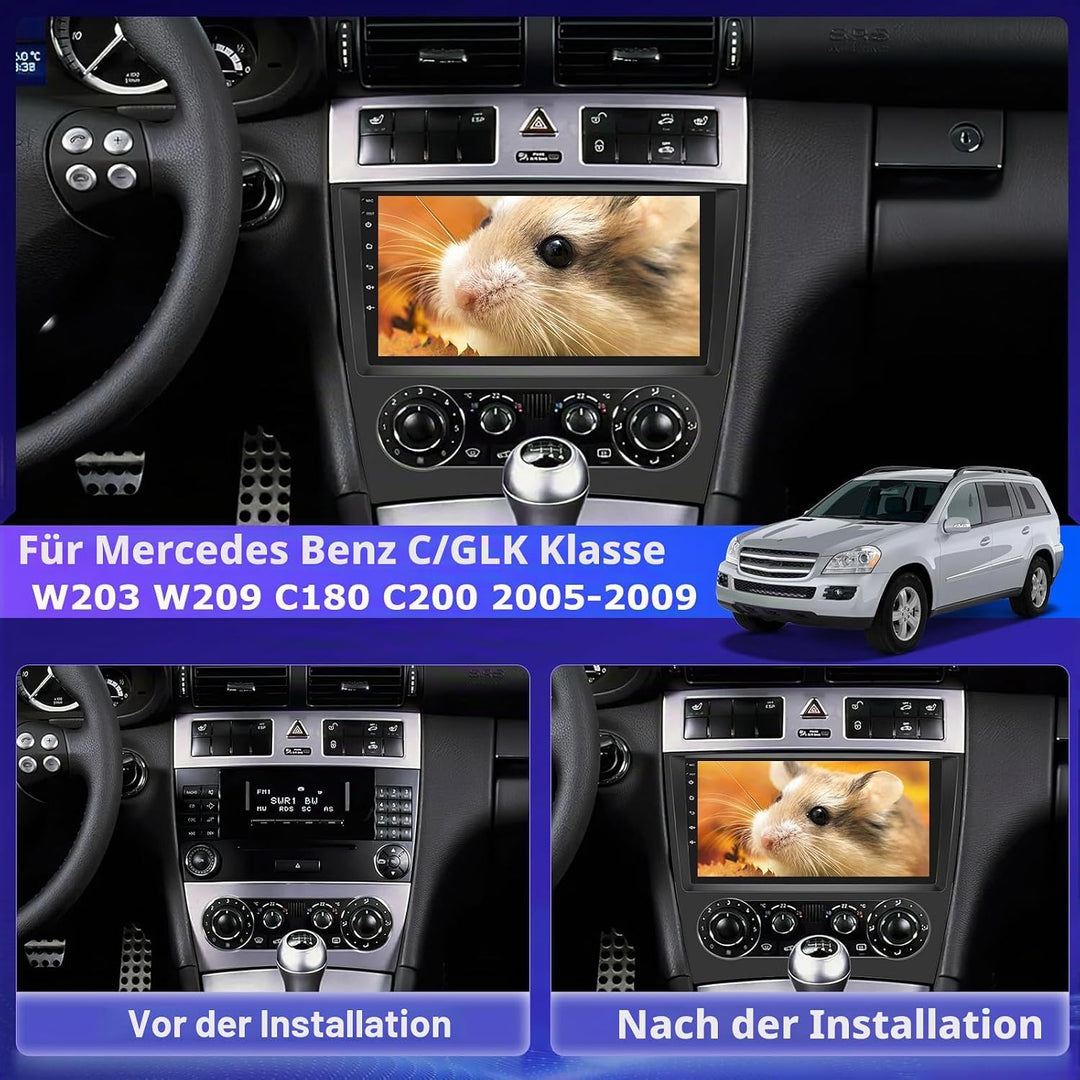 Android 4G+64G Autoradio für Mercedes Benz C/GLK Klasse W203 W209 C180 C200 2005-2009, 9 Zoll Touchs