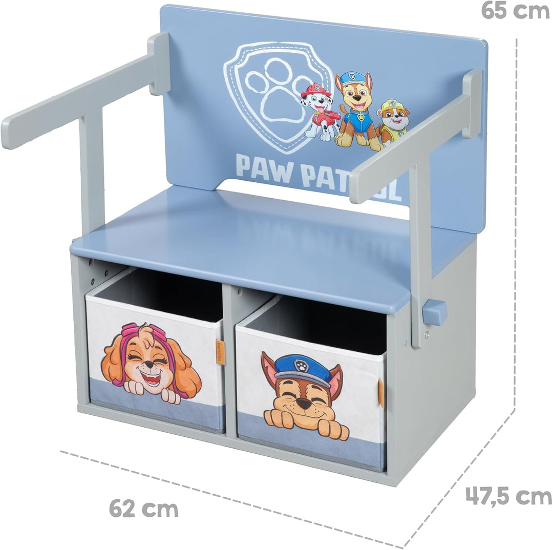 Klappbare Sitzbank Paw Patrol + 2 wendbare Aufbewahrungsboxen - Umbaubar zum Kindertisch - Ab 18 Mon