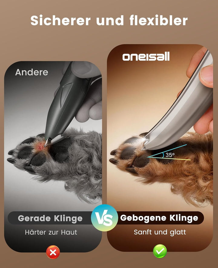 oneisall Pfotentrimmer für Hunde Extra Leise mit LED-Licht, Schermaschine Katze Hundepfoten Trimmer