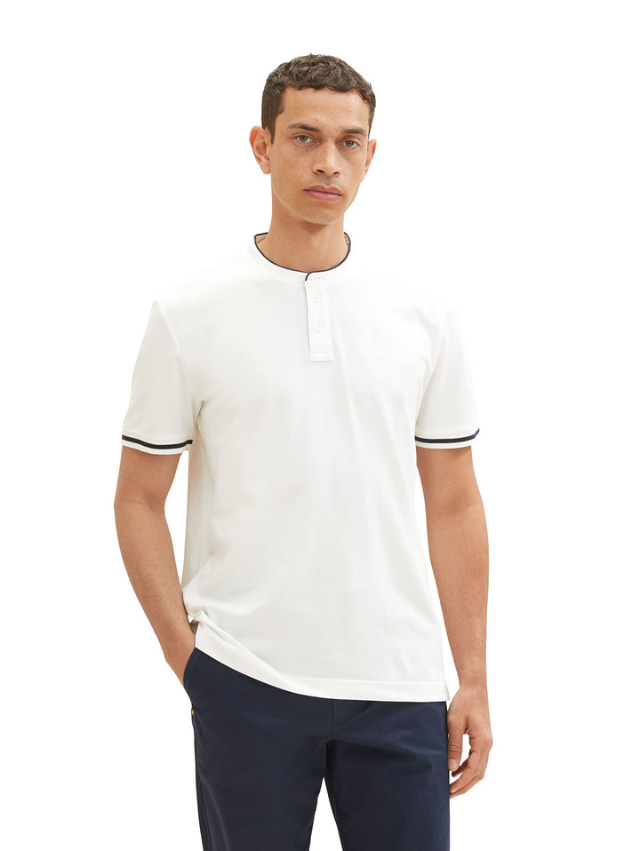 TOM TAILOR Herren Piqué Poloshirt mit Stehkragen M 10332 - Off White, M 10332 - Off White