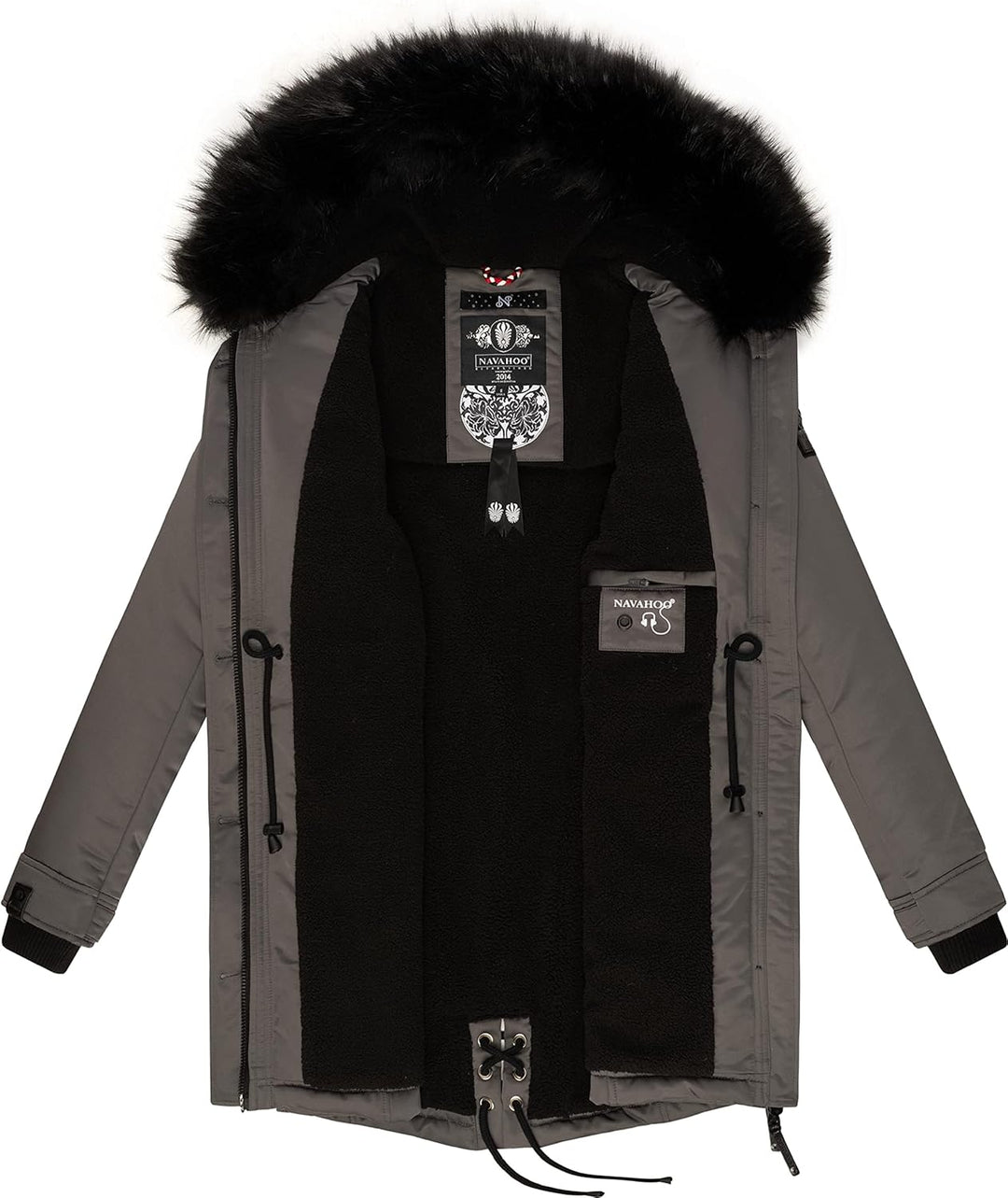 Navahoo Damen Warmer Winterparka mit Kapuze Luluna Prc XS-XXL XS Grau, XS Grau