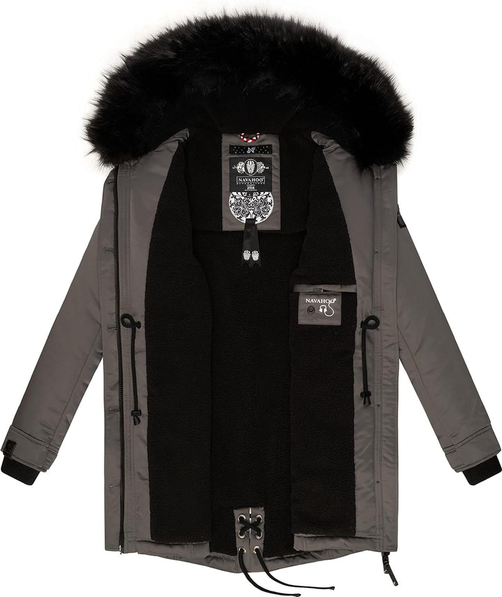 Navahoo Damen Warmer Winterparka mit Kapuze Luluna Prc XS-XXL XS Grau, XS Grau