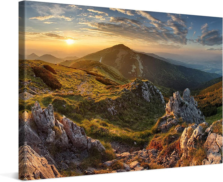 PICANOVA – Bild auf Leinwand Blick auf die Berge vom Gipfel Chleb 120x80cm Leinwandbild – Premium Le