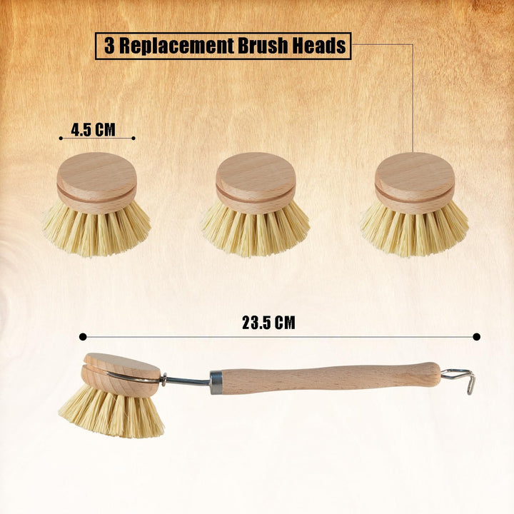 2er Set Spülbürste Holzspülbürste + 6 Ersatzköpfe, nachhaltige Spülbürsten Holz mit 6 x Ersatzkopf,