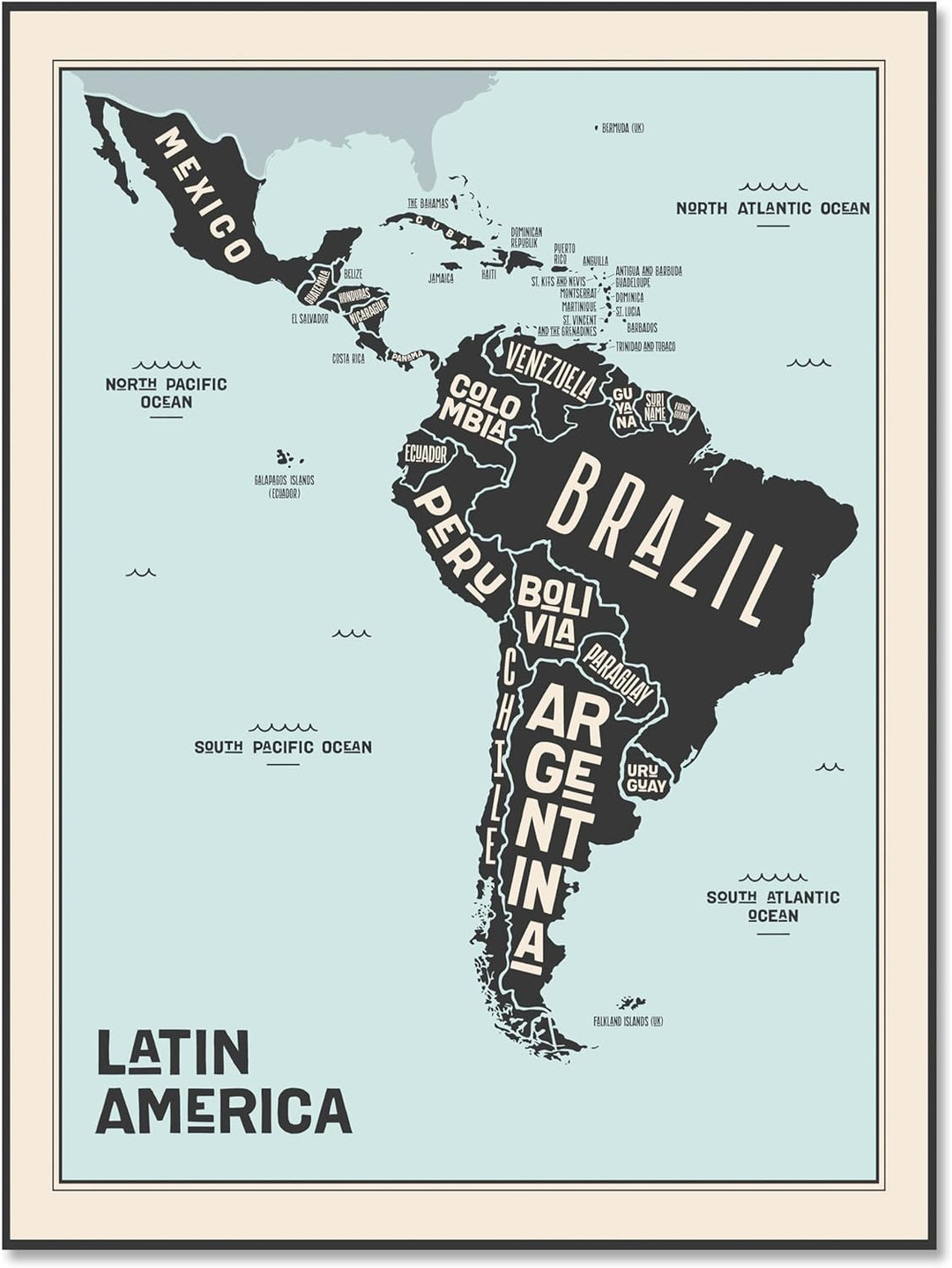 wandmotiv24 Leinwandbild Weltkarte, 80x60cm, Hochformat, Südamerika, Deko, Bilder auf Leinwand, Wand