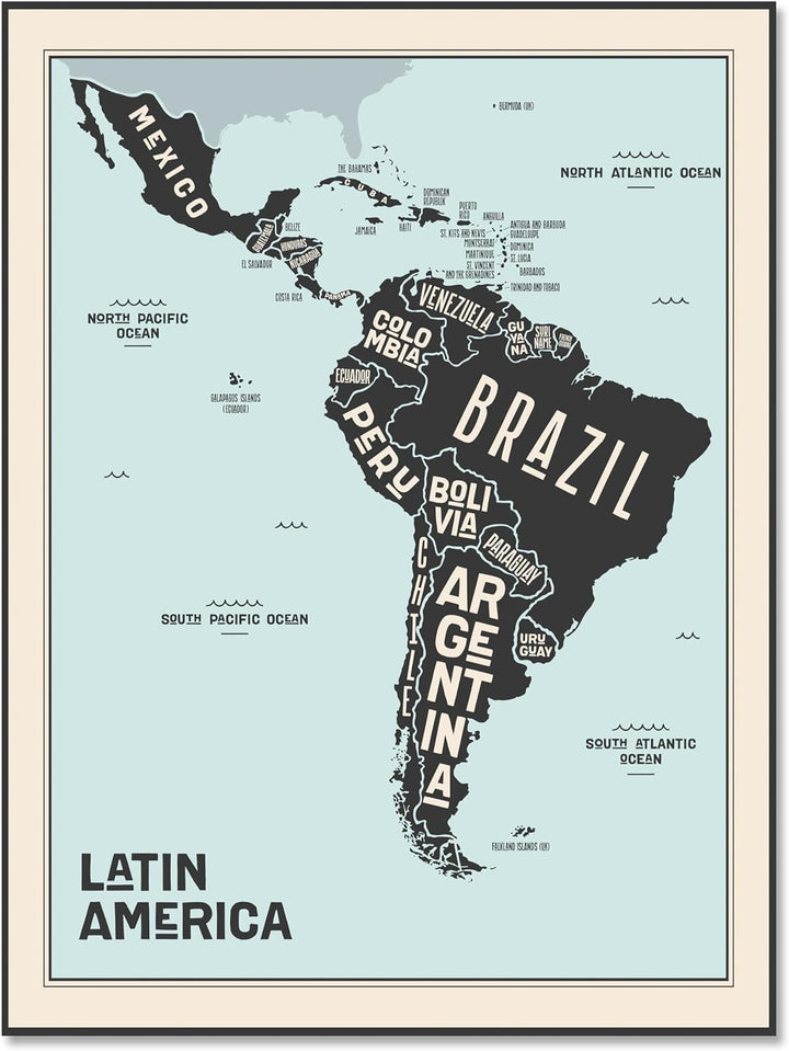 wandmotiv24 Leinwandbild Weltkarte, 80x60cm, Hochformat, Südamerika, Deko, Bilder auf Leinwand, Wand