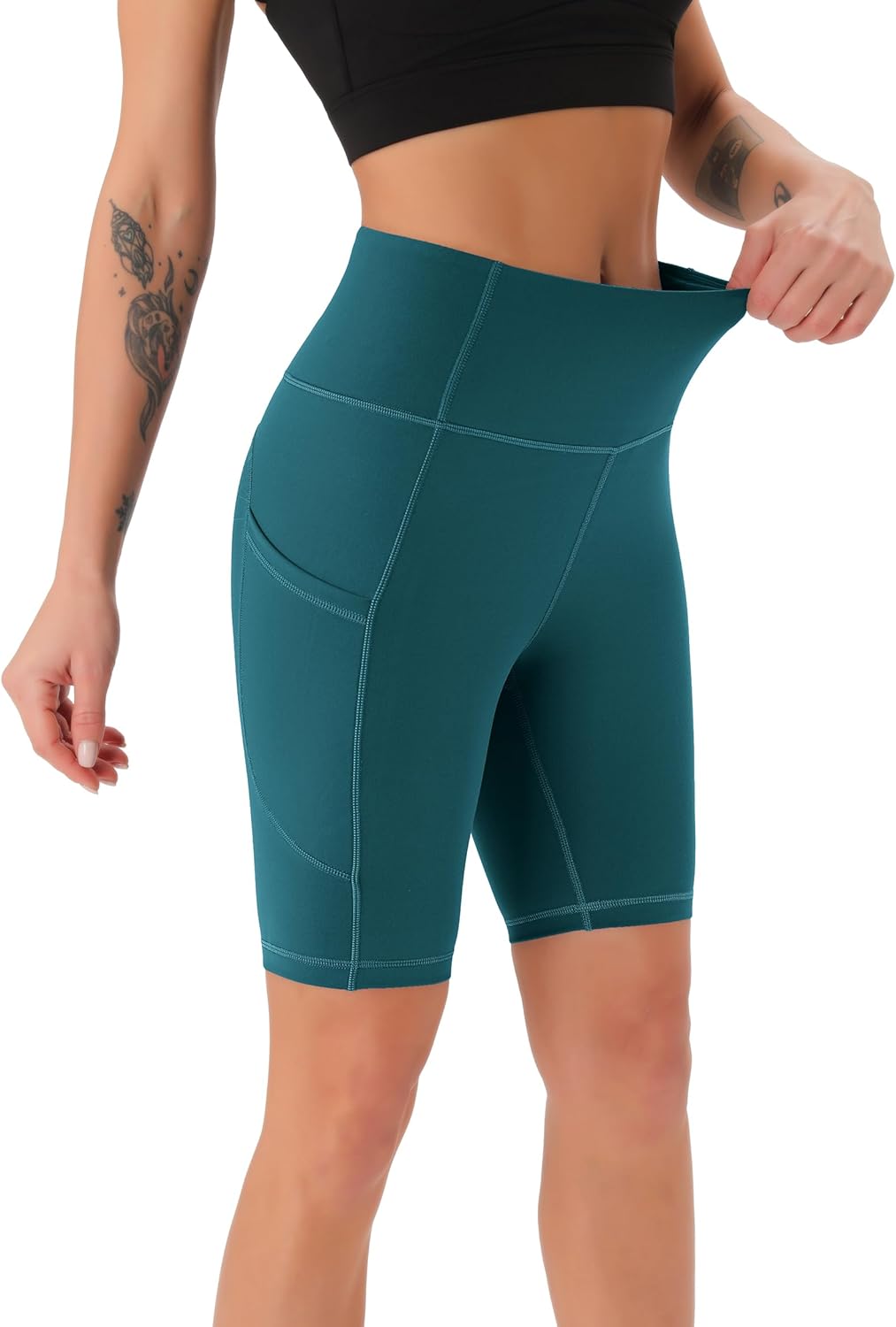 Persit Damen Kurze Leggings, Blickdicht Radlerhose mit Taschen, XS Türkis