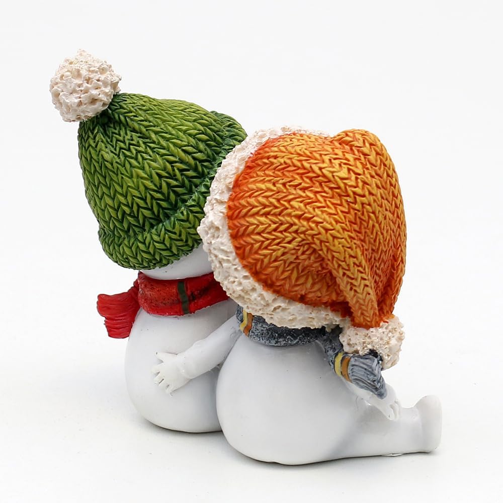 Dekohelden24 Schneekinderpaar mit Mütze und Schal in rot, grau, orange, grün, L/B/H 10,7 x 7,3 x 10,