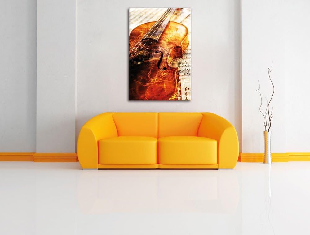 Pixxprint Geige, Format: 100x70 auf Leinwand, XXL riesige Bilder fertig gerahmt mit Keilrahmen, Kuns