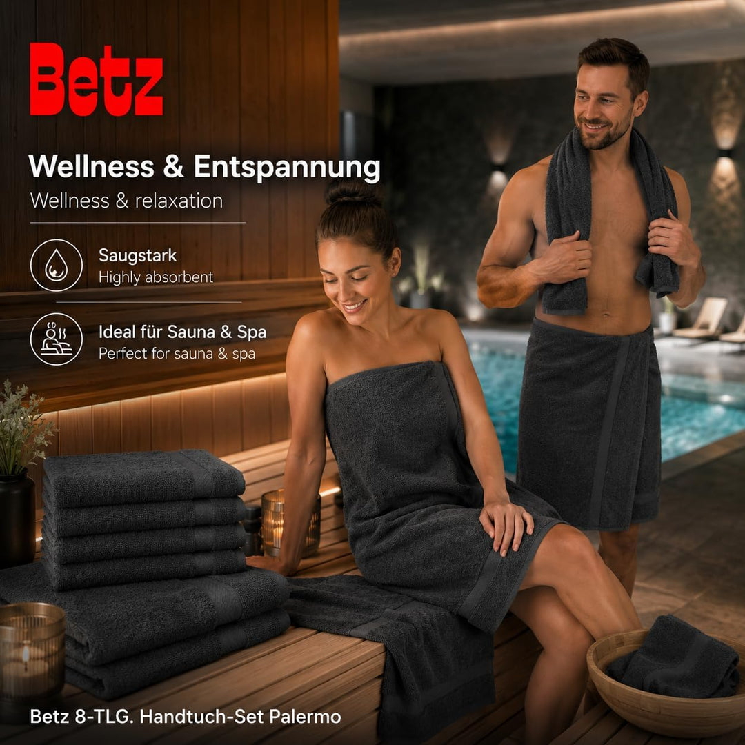 Betz 8-TLG. Handtuch-Set Palermo 100% Baumwolle 2 Duschtücher 6 Handtücher Farbe anthrazit, Anthrazi