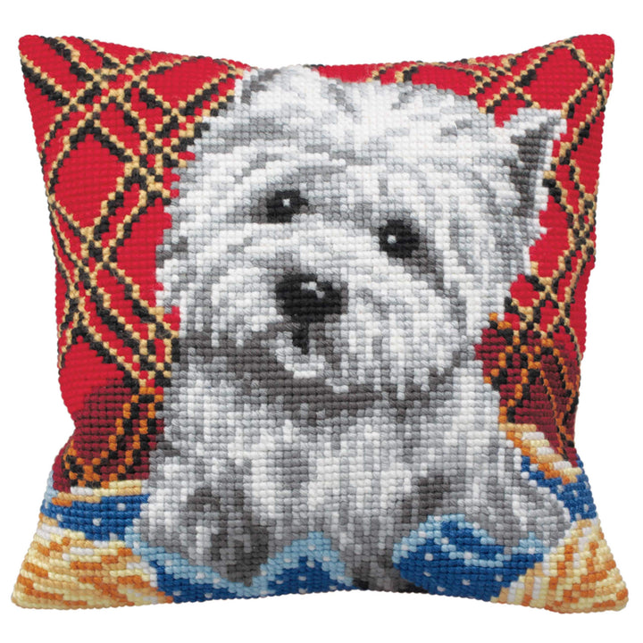 CdA Kreuzstichkissen Bichon - Hund 5161, 40x40cm, Stickbild vorgezeichnet, Bichon
