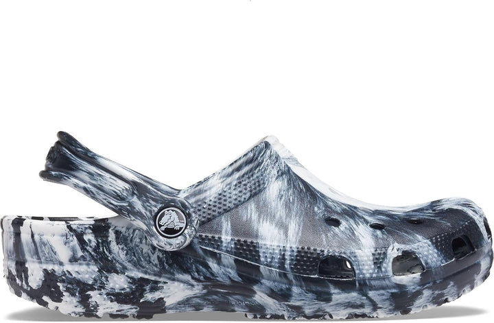 Crocs Unisex Classic Marbled Clogs 36/37 EU White Black, 36/37 EU White Black