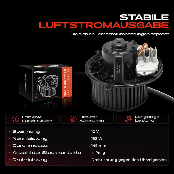 Frankberg Heizungsgebläse Gebläsemotor Kompatibel mit 1er E81 E82 E87 E88 1.6L-3.0L 2004-2012 3er/3e