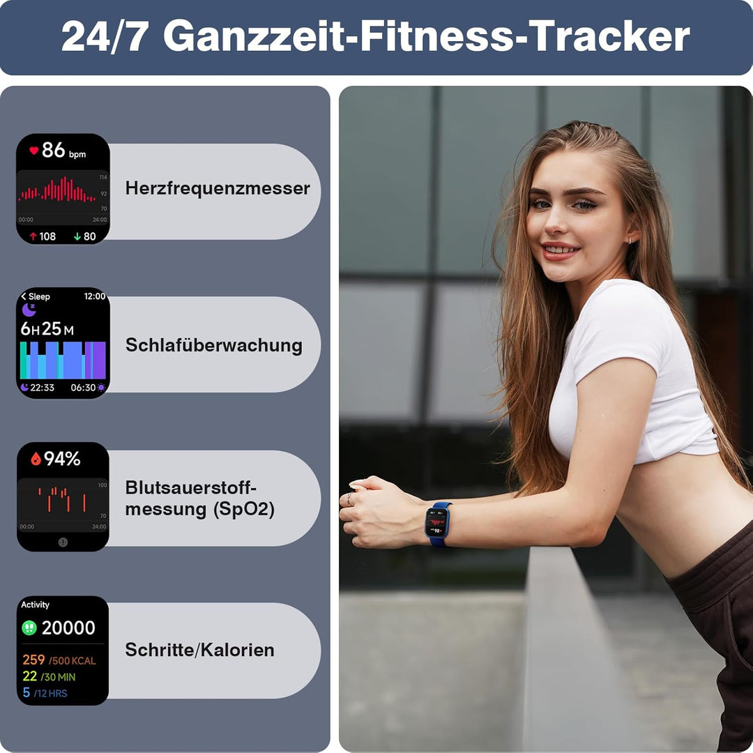 Smartwatch Herren Damen, 1,85" HD Smartwatch Damen mit Telefonfunktion, Smart Watch Fitnessuhr 120+