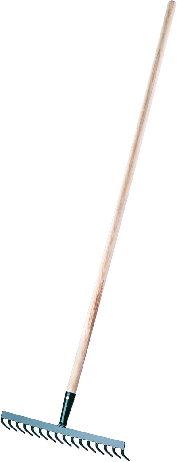KADAX Rechen aus Metall, Flache Harke mit Stiel aus Holz, Laubbesen für Garten, Beet, Laubrechen, Ra