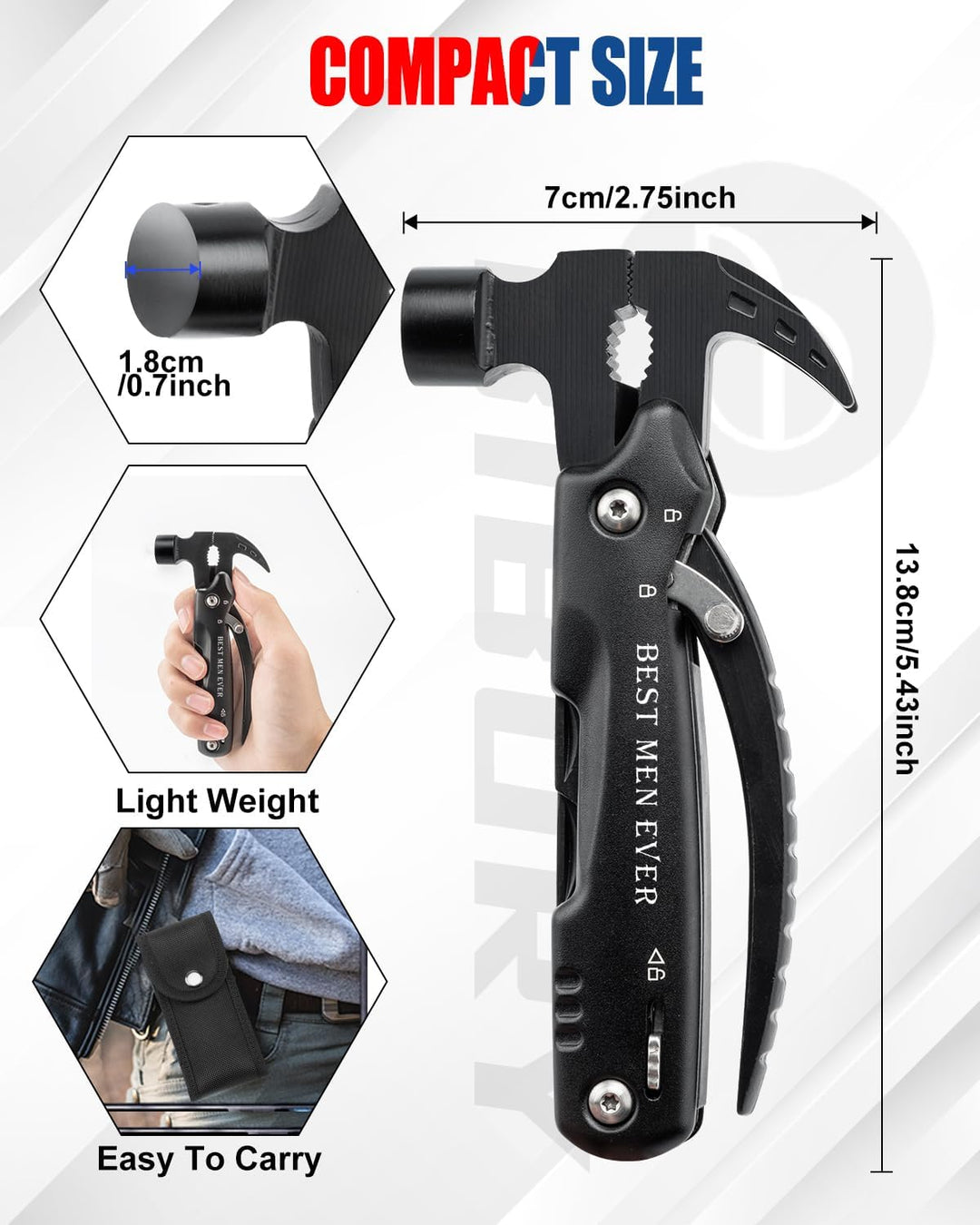 BIBURY Multitool Geschenke für Männer - 12 in 1 Multifunktionshammer Gadgets für Männer, Papa & Opa