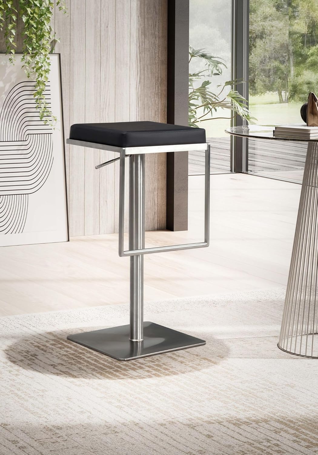 FineBuy Barhocker Schwarz Kunstleder Edelstahl Design Barstuhl Modern, Tresenstuhl Drehbar Gepolster