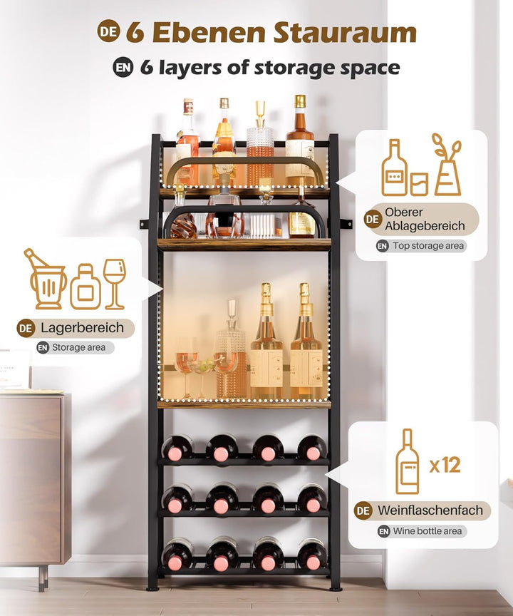 Yorbay Freistehendes Weinregal mit Erweiterte Regale: 3-Stöckiges Flaschenregal für 12 Flaschen - Me