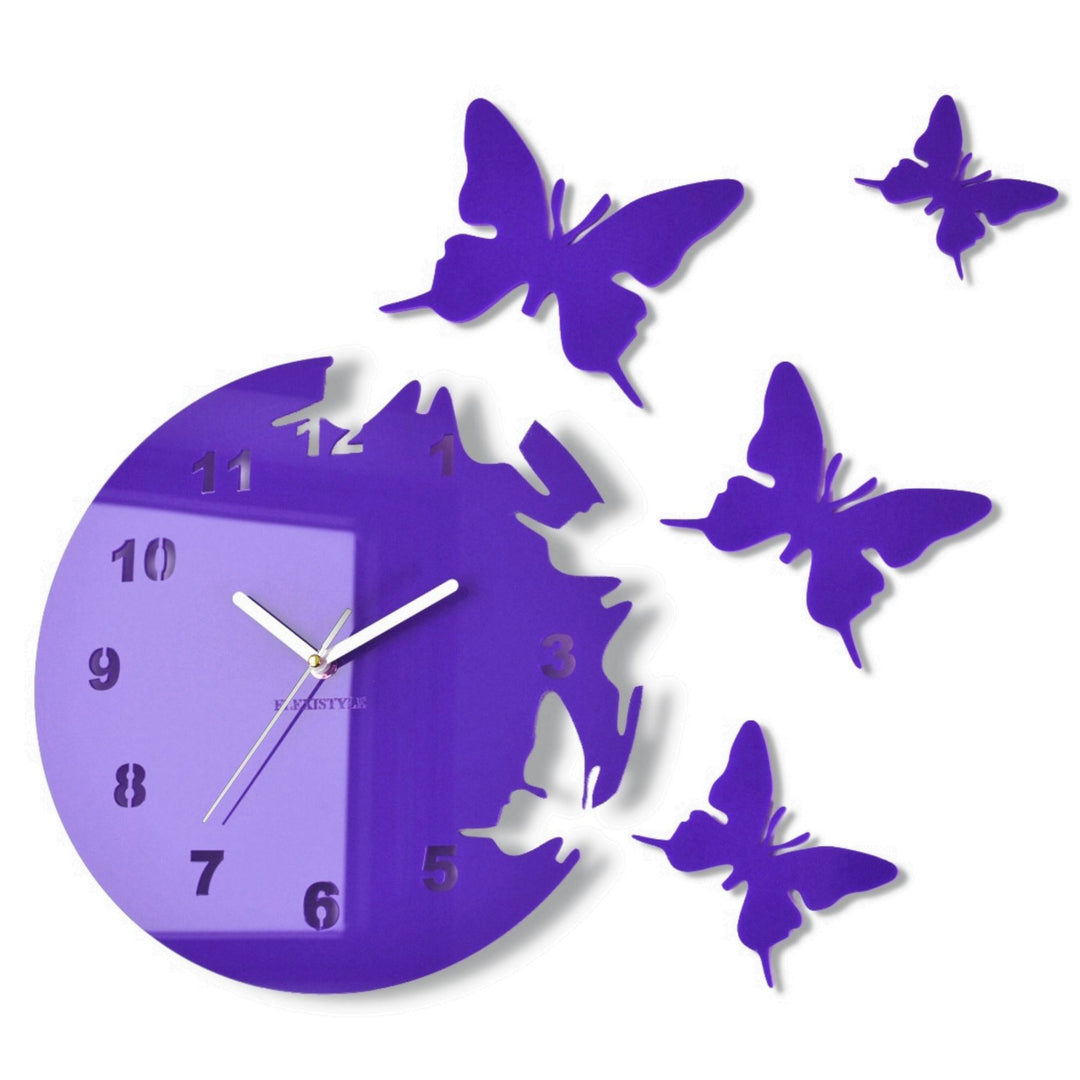 Grosse moderne Wanduhr Schmetterling Lila (Heidelbeere) rund 30cm, 3d DIY, Wohnzimmer, Schlafzimmer,