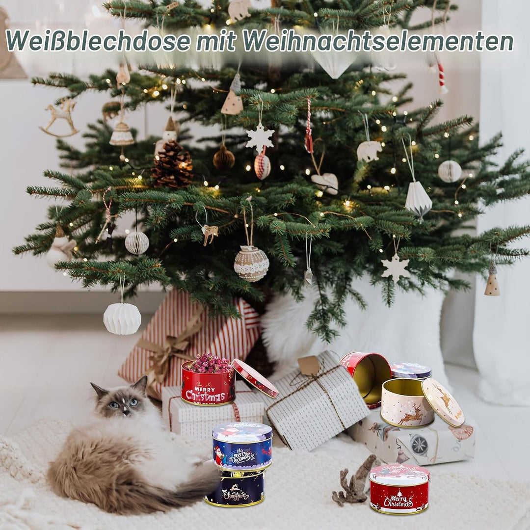 8Pcs Weihnachten Blechdose mit Deckel, Mini Weihnachtskeksdosen, Weihnachten Mini Aufbewahrungsdosen