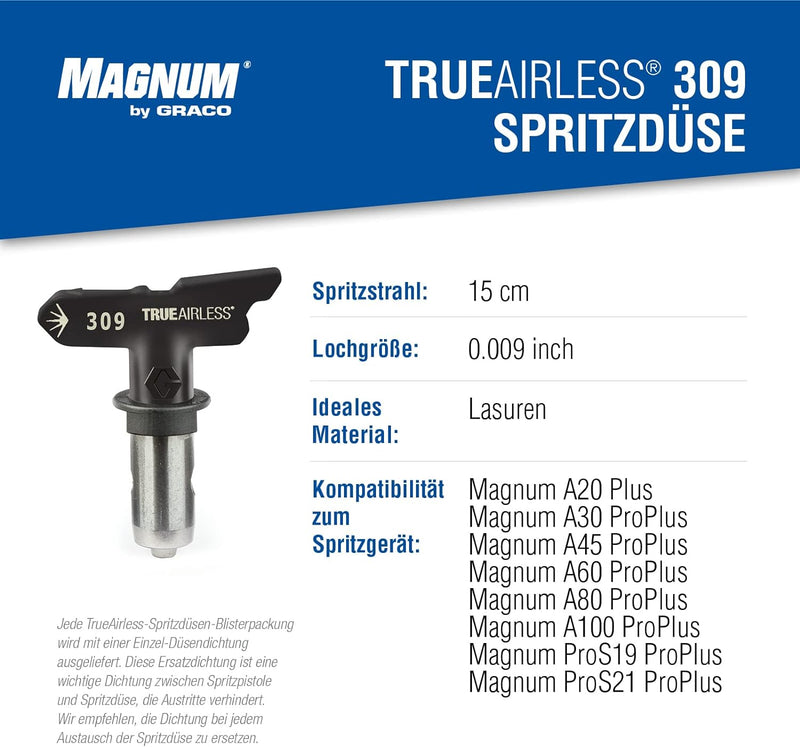 Graco TRA309 TrueAirless 309 Spritzdüse – für Magnum A20, A30, A45, A60, A80, A100, ProS19, ProS21