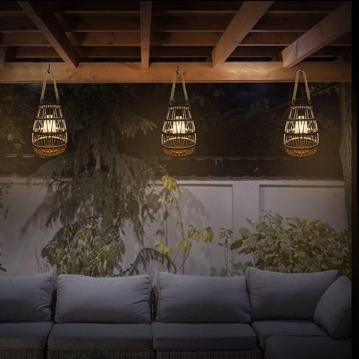 Pearlstar Rattan Solarleuchte, Hängend Solar Laterne für aussen Gartendeko Wasserdicht für Aussen Ve