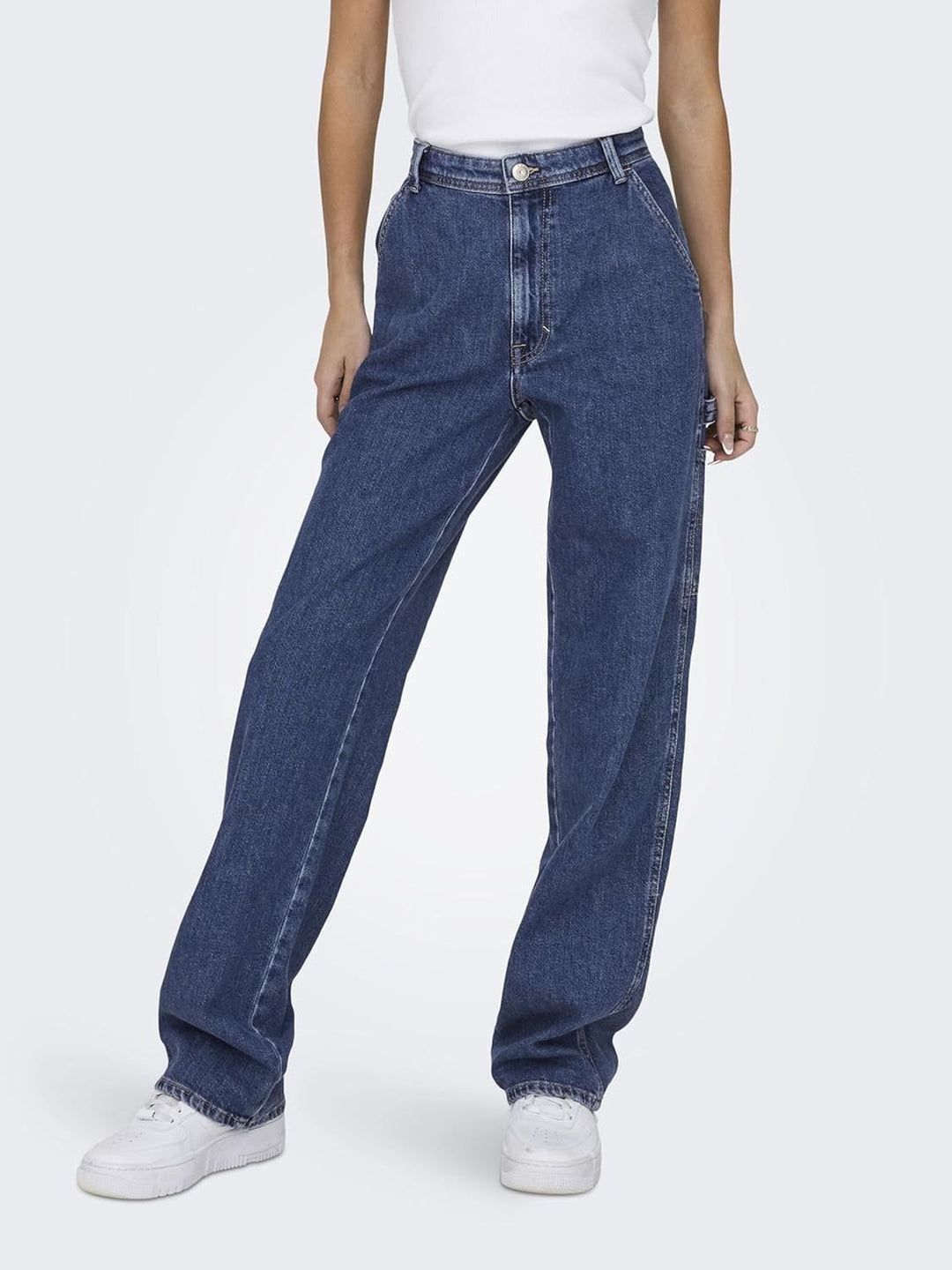 ONLY Female Straight-Fit ONLWEST HW Carpenter STR DNM DOT 26W / 32L Medium Blue Denim, 26W / 32L Med